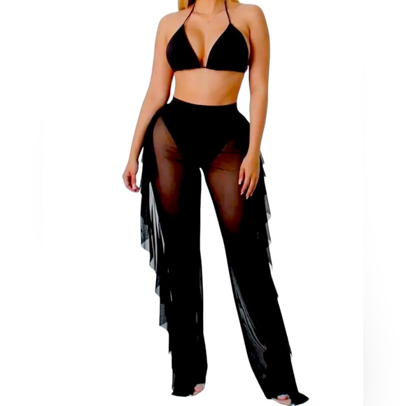 Mesh Bralette and Ruffle Pant Set - Picture 1 of 7